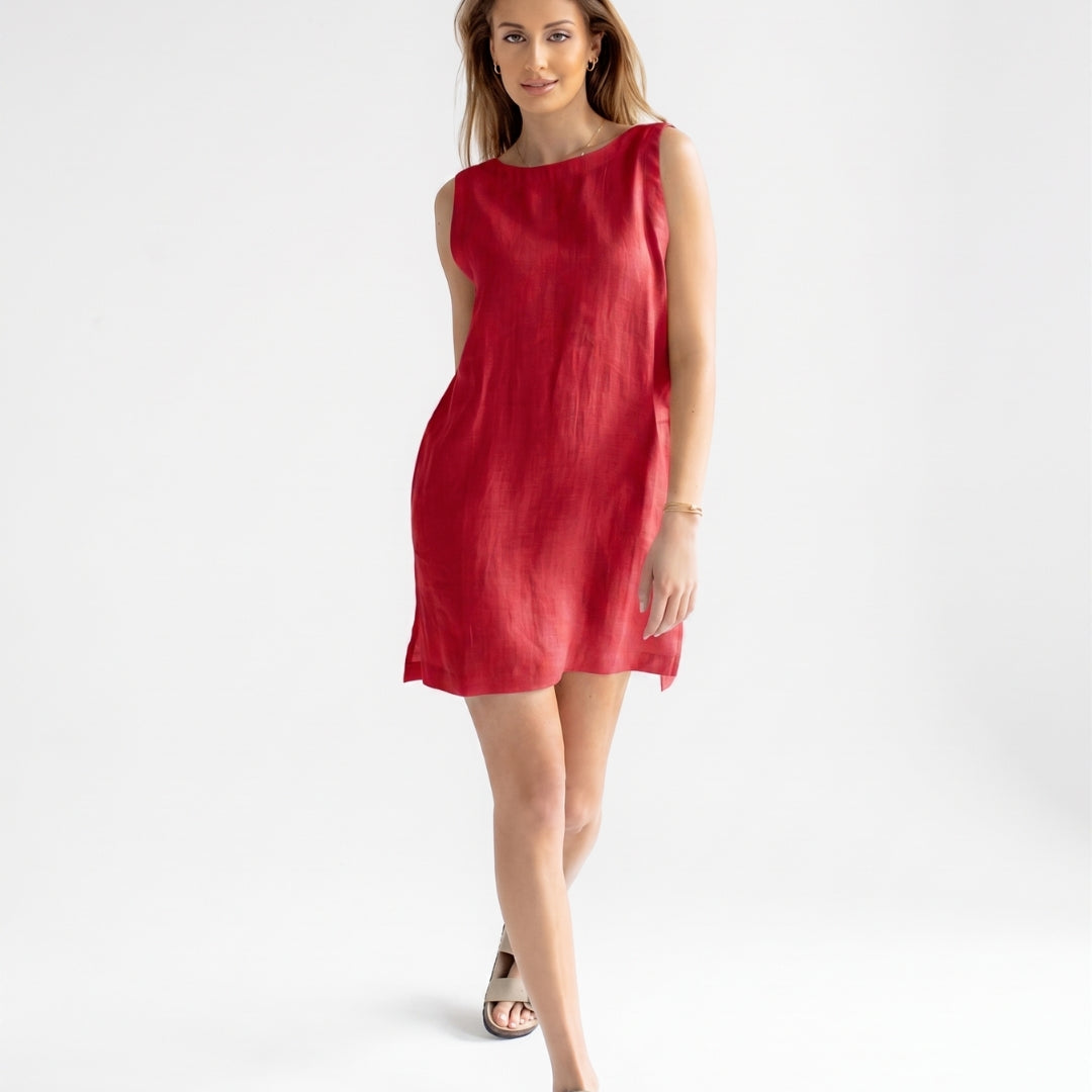 Women linen dress short - loose fit