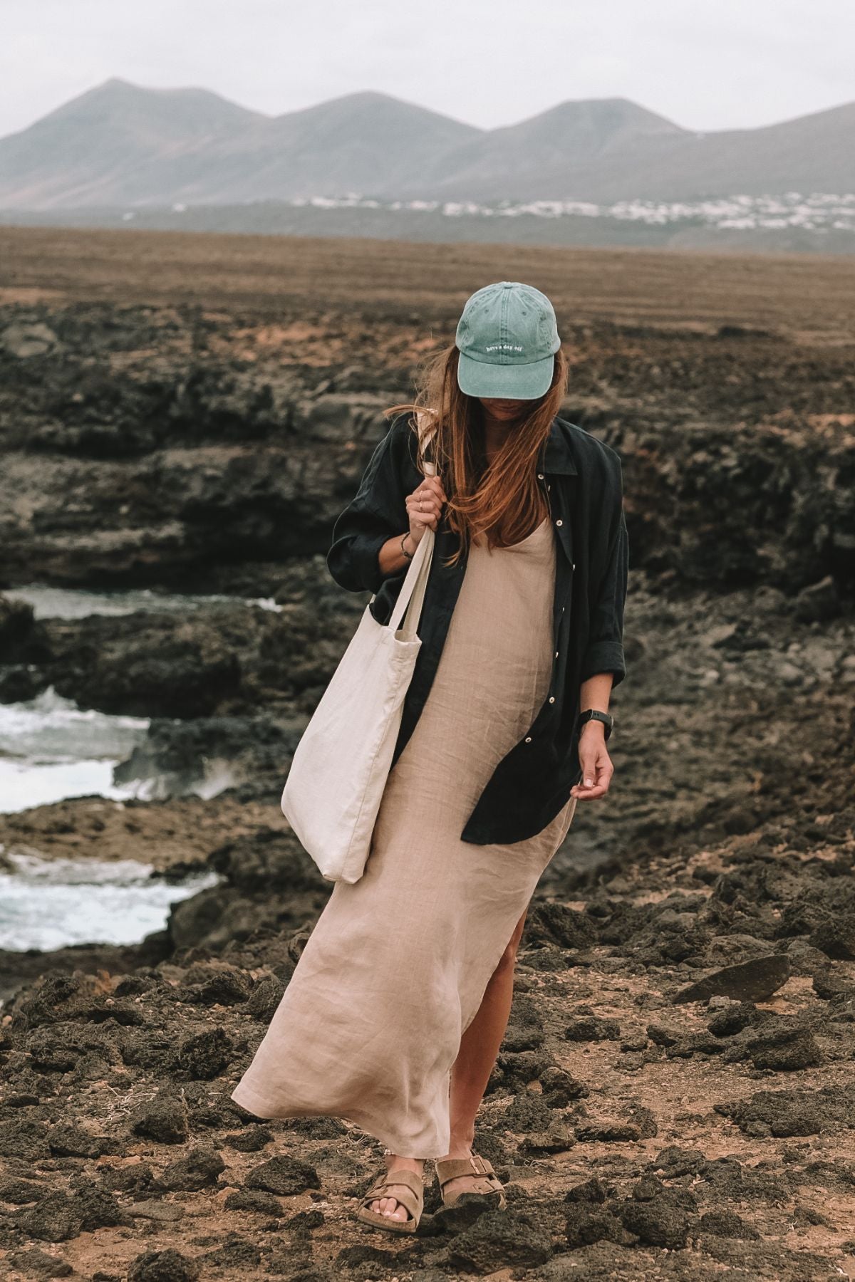 Outfit by Michaela Krajanová | Linen long dress & Deep blue shirt