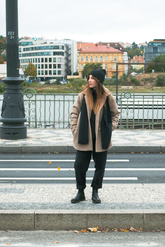Outfit by Danča | Wool coat & linen pants