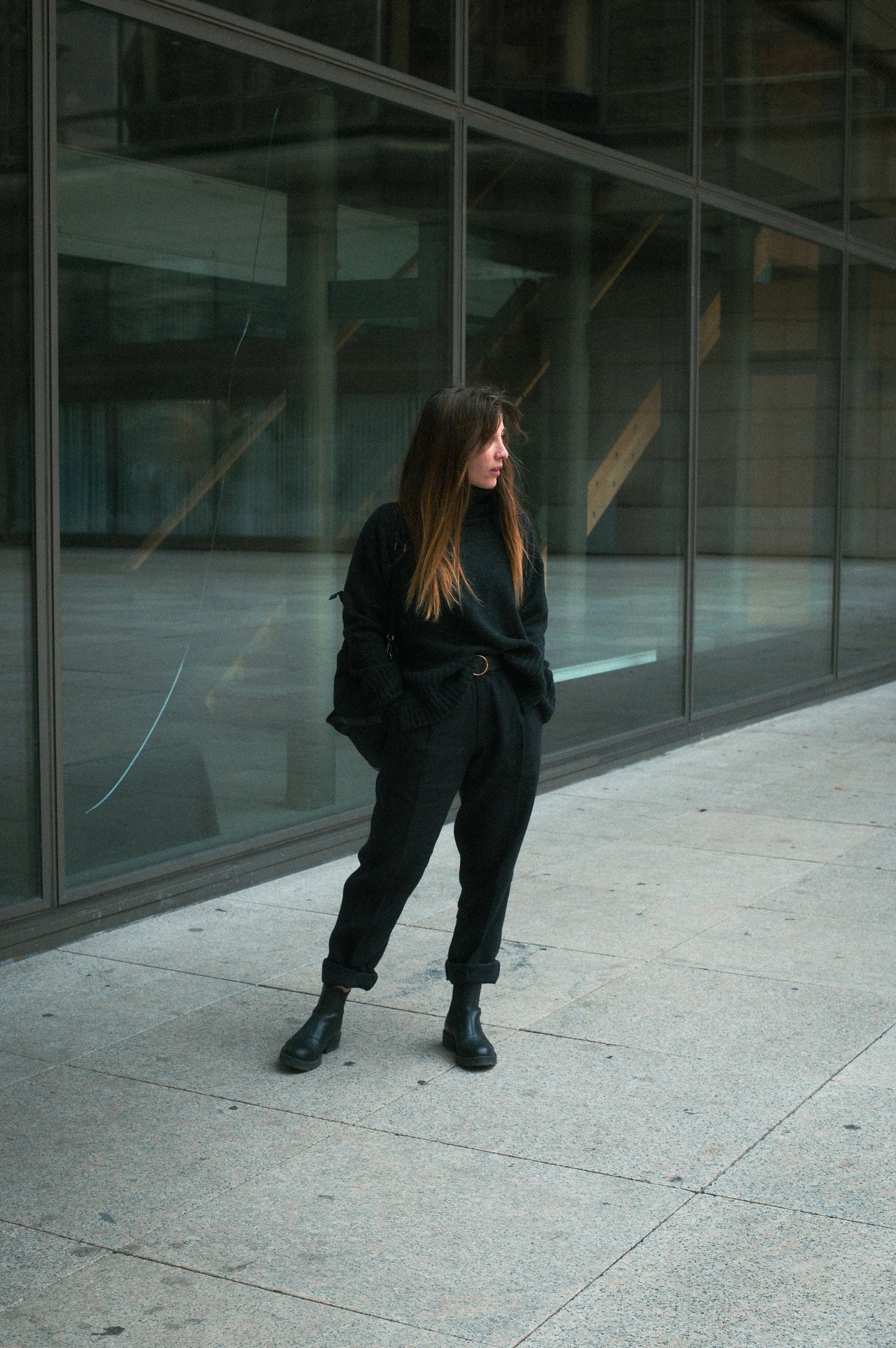 Dámské lněné kalhoty Straight-leg - Black