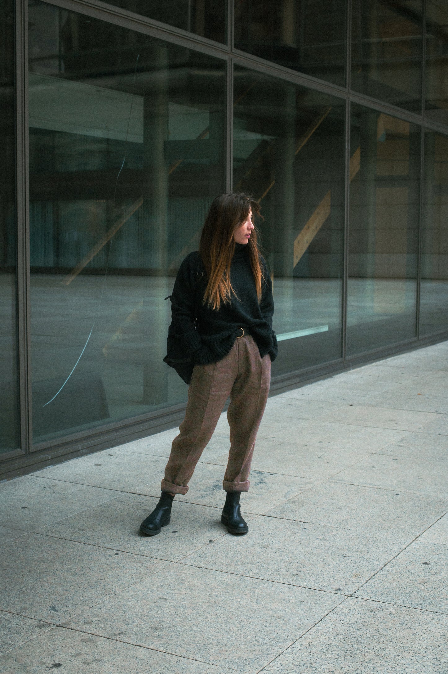 Dámské lněné kalhoty Straight-leg - Brown