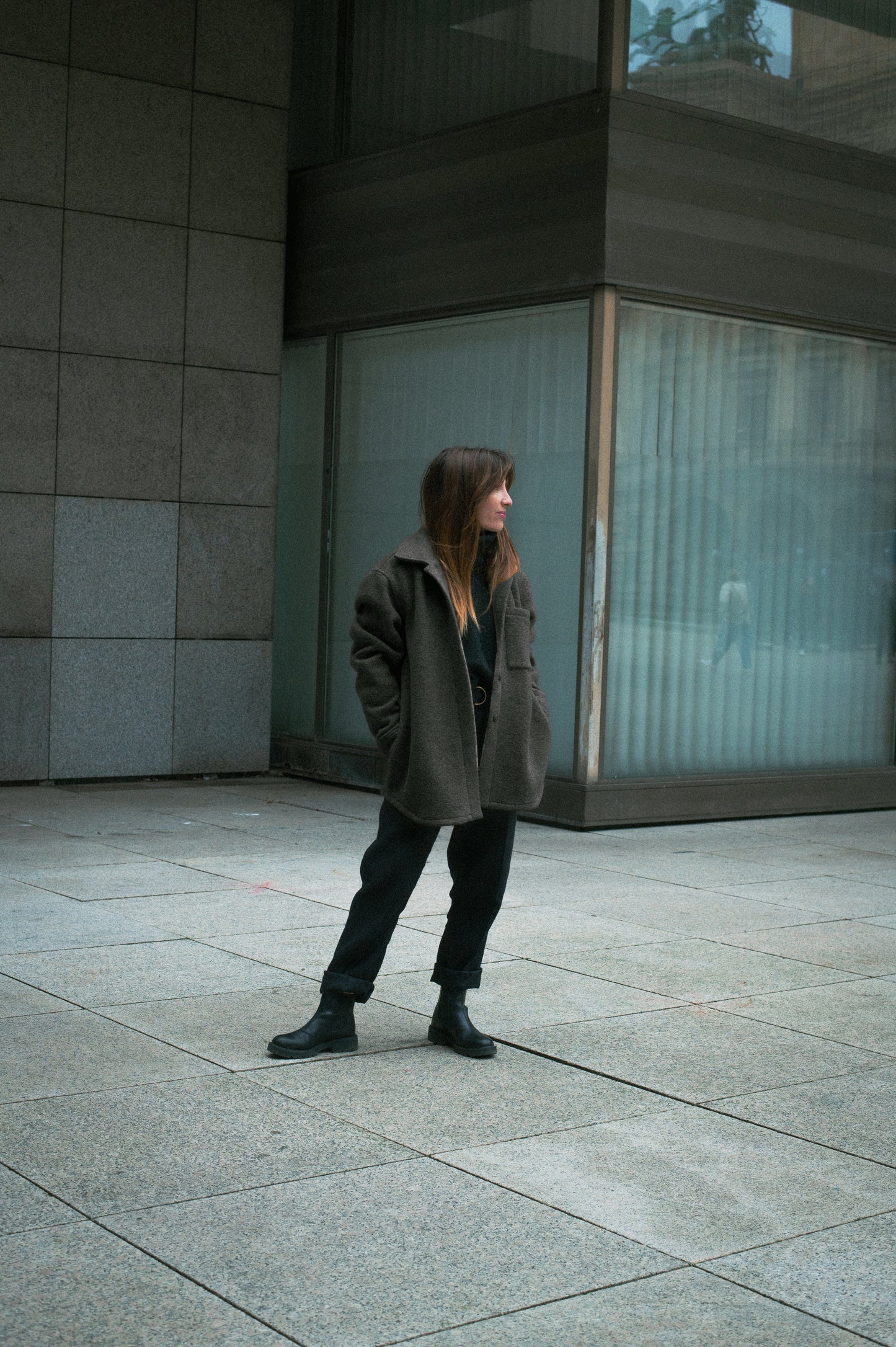 Damski wełniany płaszcz Dark gray - Loose fit