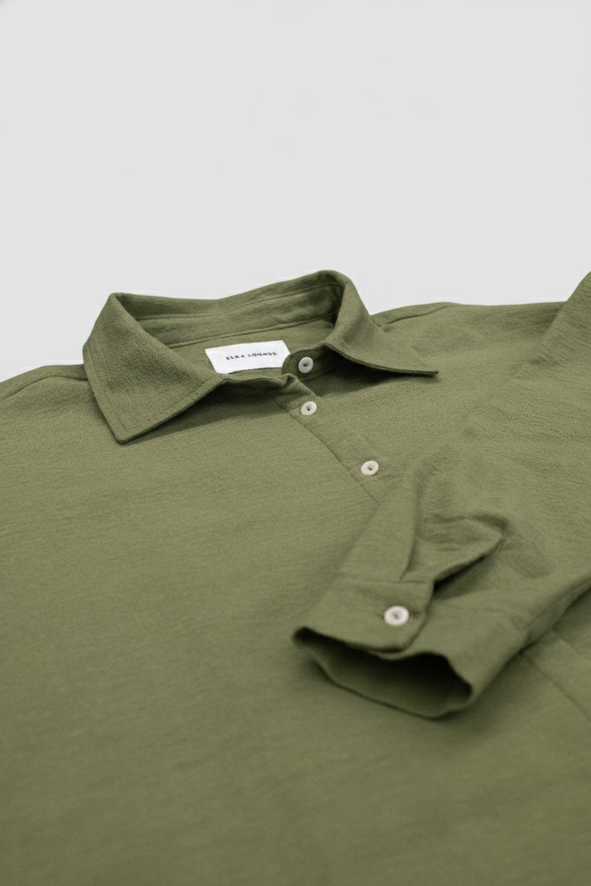 Damska koszula flanelowa z kołnierzykiem loose fit – Moss Green