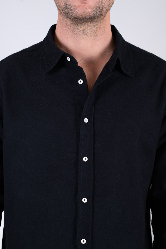 Men's flannel shirt with collar - Black