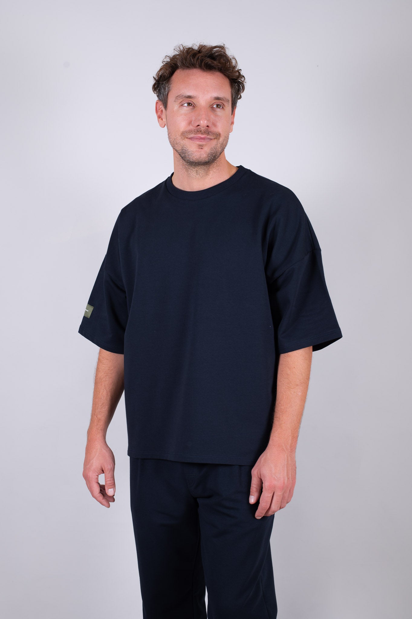 Męska bluzka typu sweatshirt z biobawełny Deep blue - loose fit