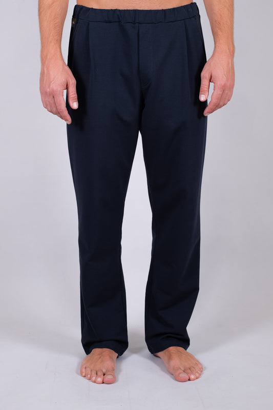 Men sweatpants wide organic cotton Deep blue - Straight-leg