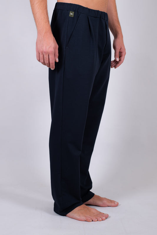 Men sweatpants wide organic cotton Deep blue - Straight-leg