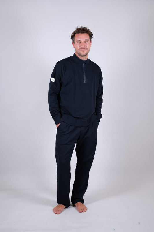 Men Sweatshirt zip-up organic cotton Deep blue - Loose fit