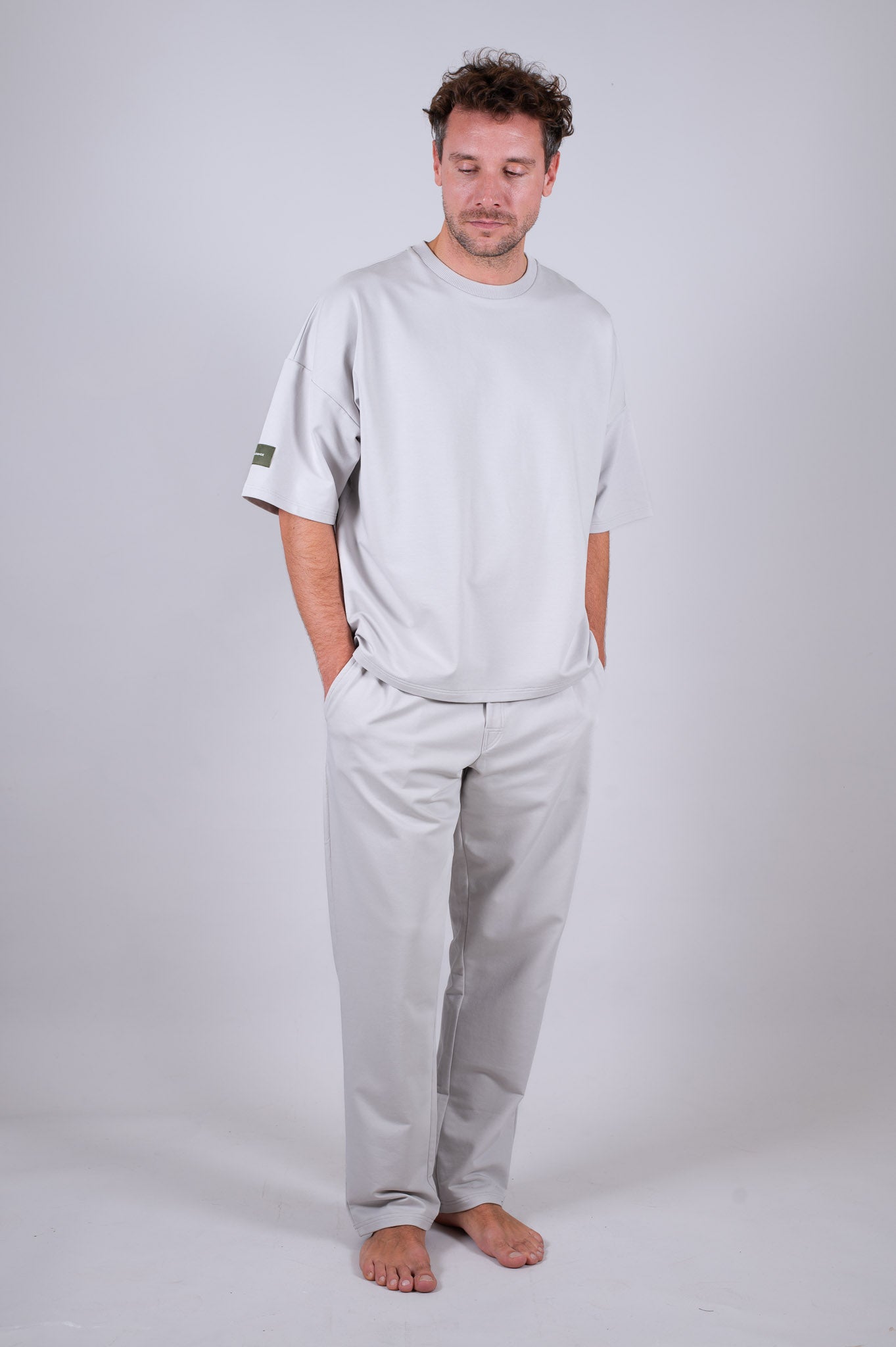 Pánské mikinové tričko z biobavlny Pearl gray - loose fit