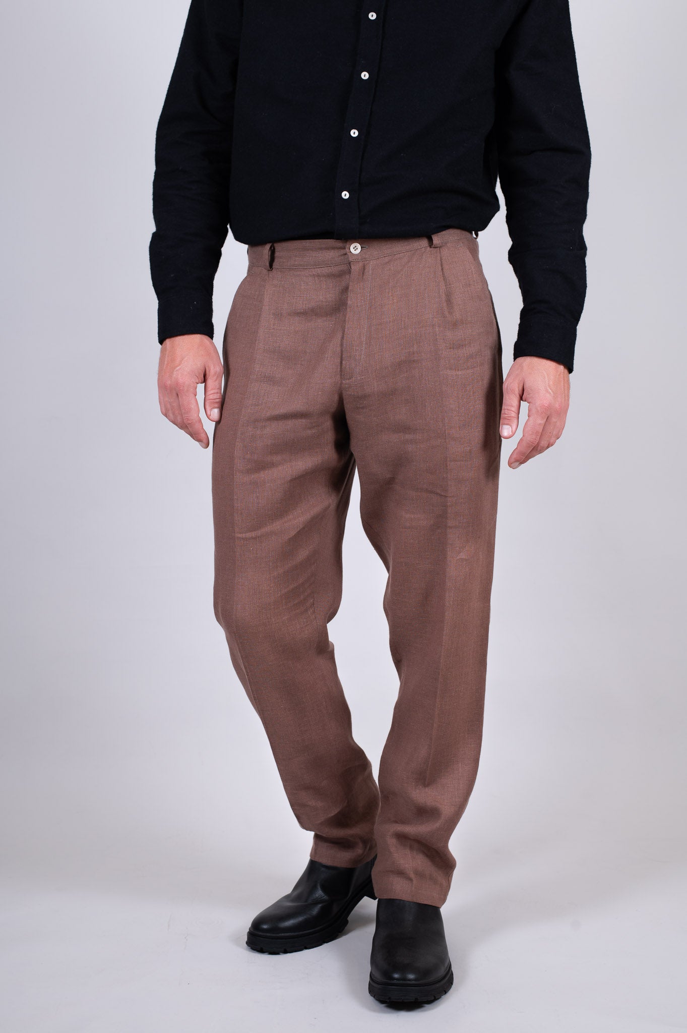 Men's Loose-fit Linen Pants - Brown