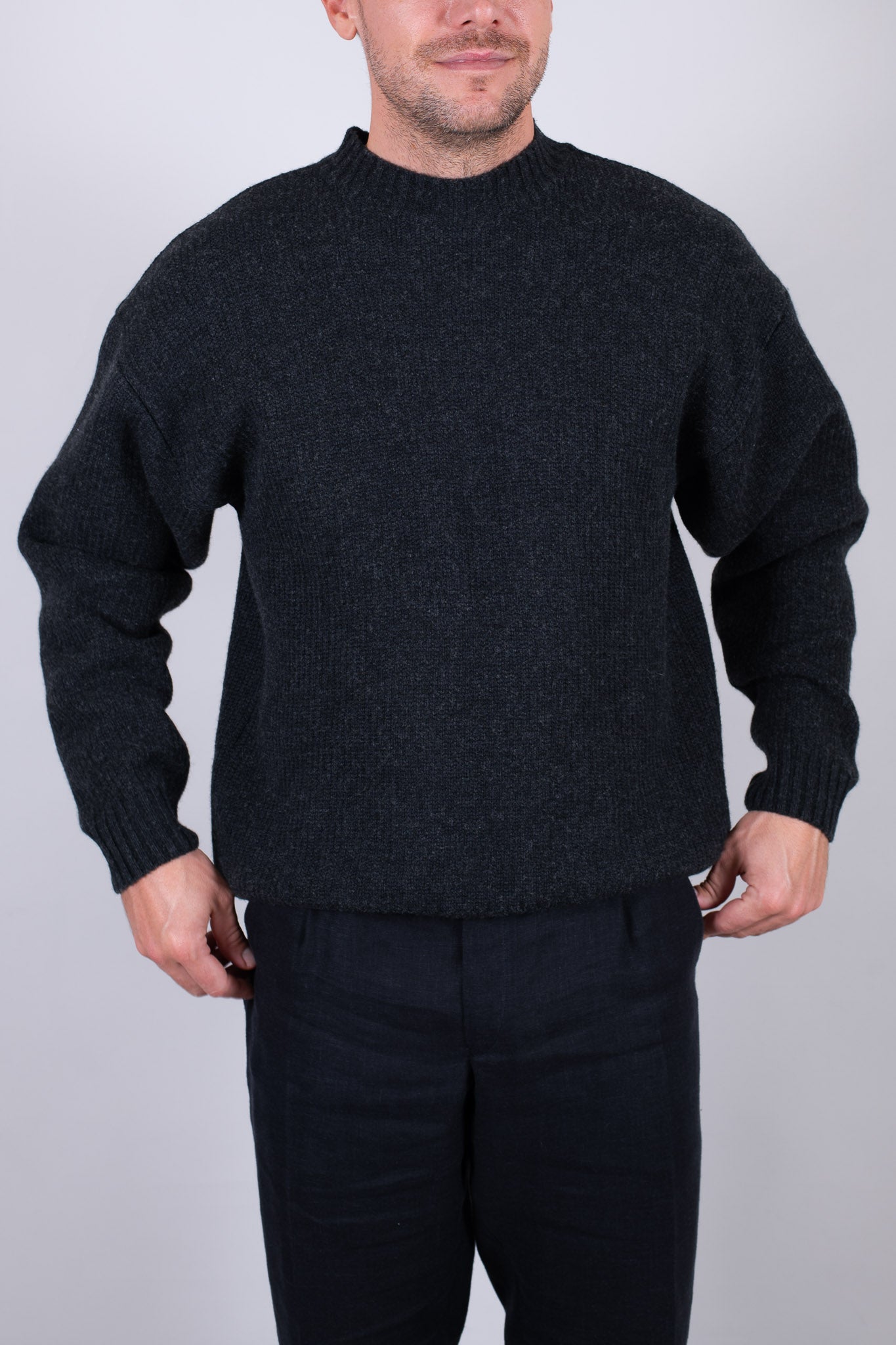 Pánský vlněný svetr knit Loose fit - Dark gray