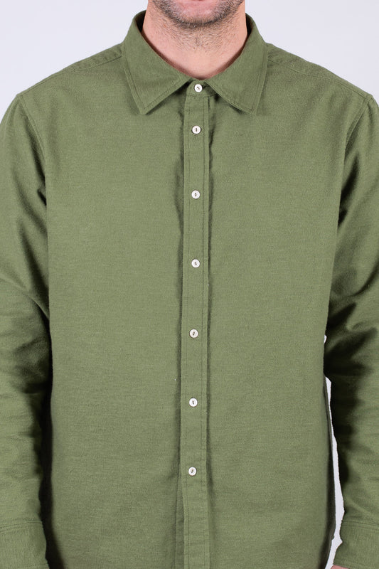Men's flannel shirt with collar - Moss green