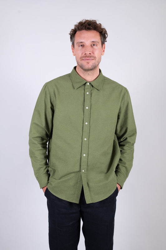 Men's flannel shirt with collar - Moss green
