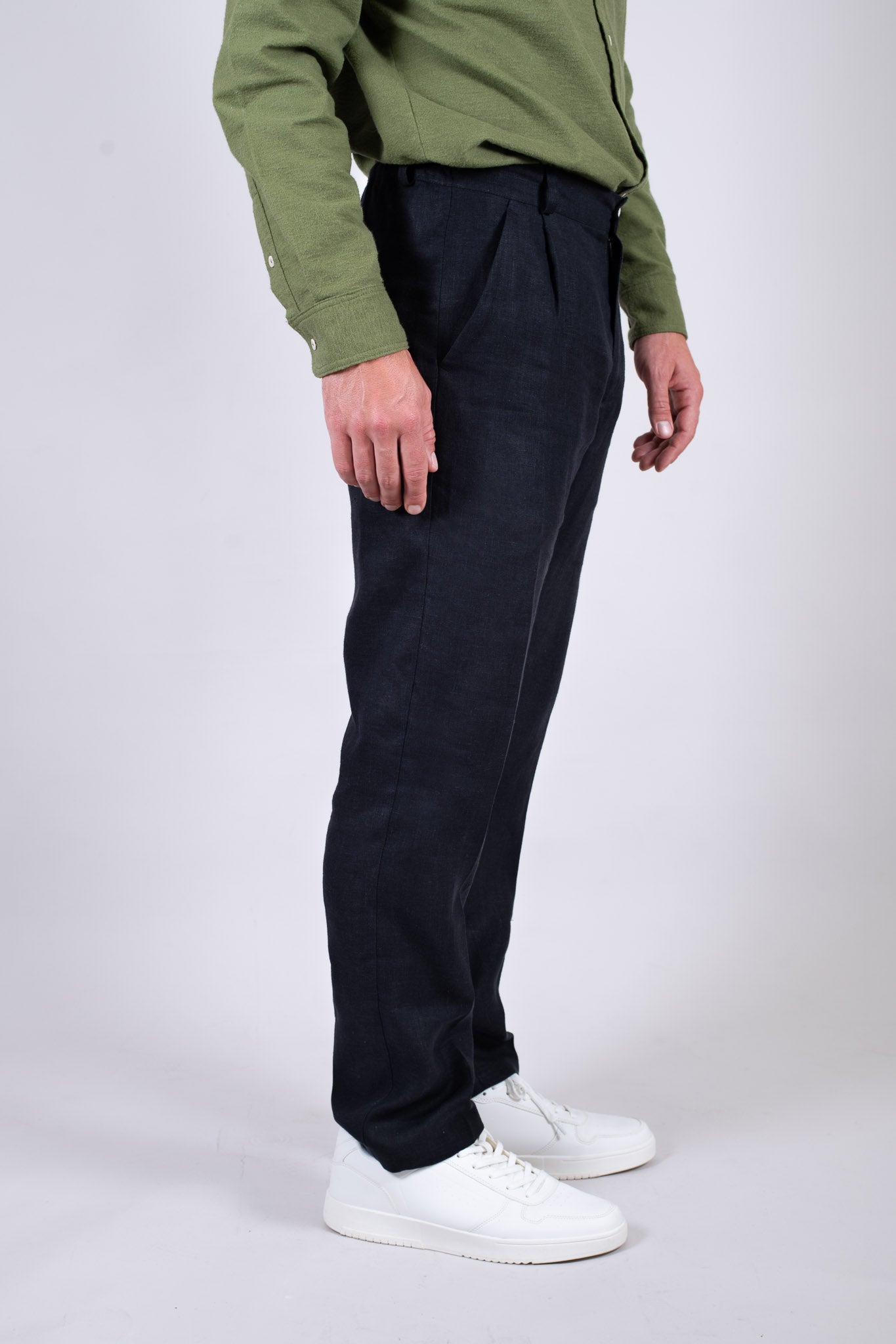 Pánské lněné kalhoty Loose-fit - Black