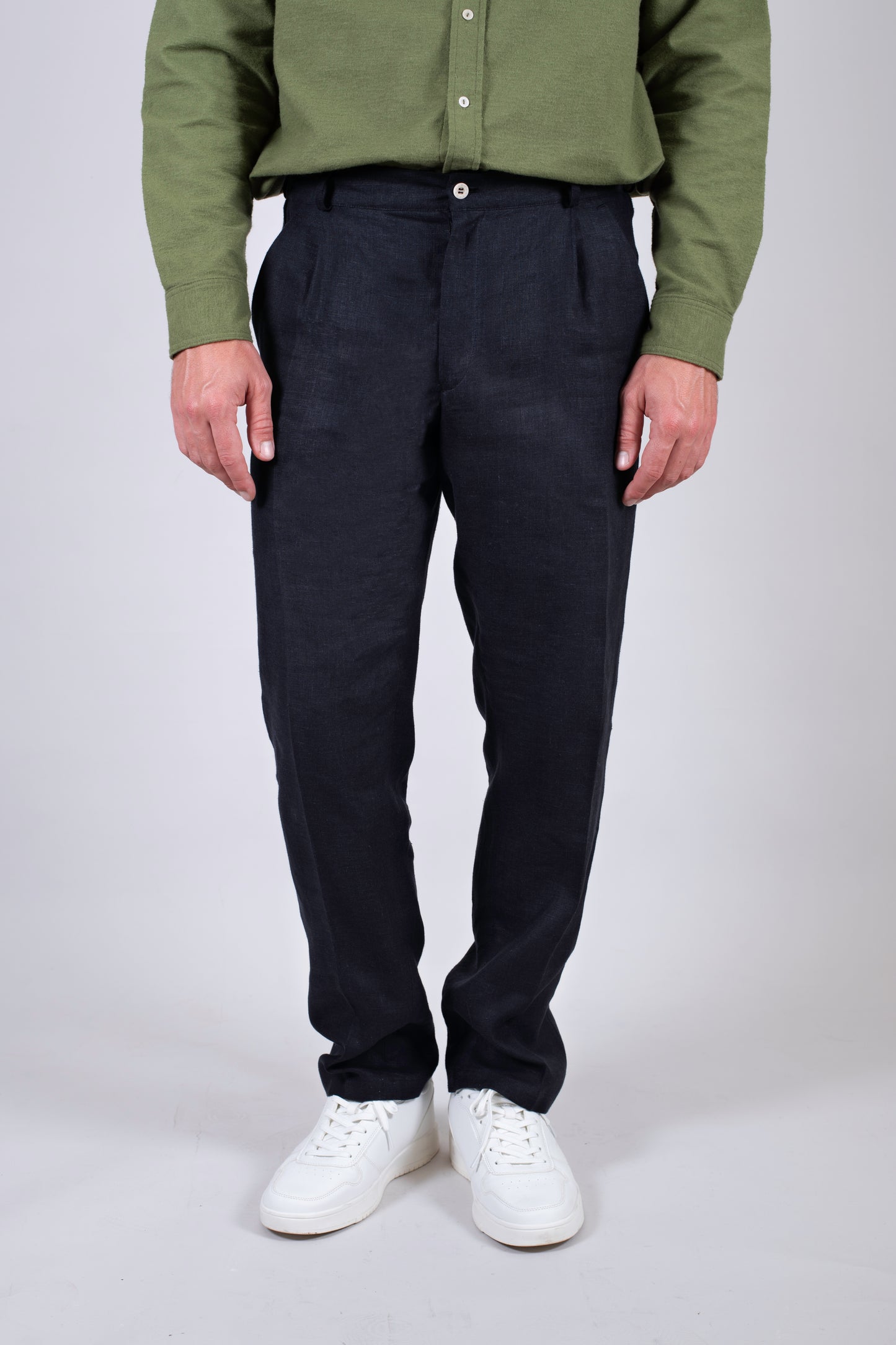 Pánské lněné kalhoty Loose-fit - Black