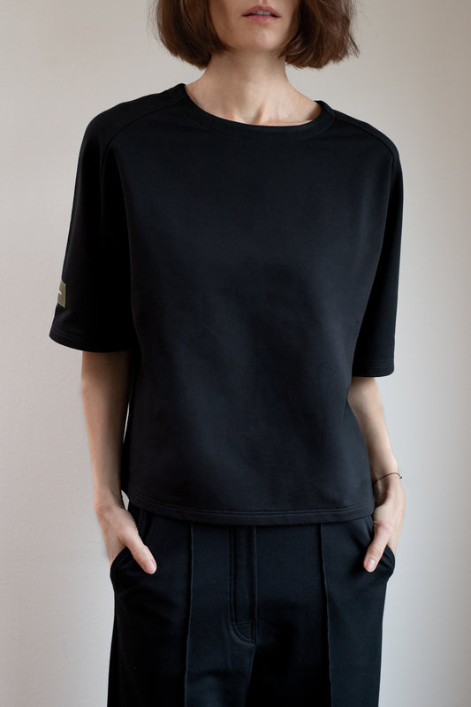 Women’s Sweatshirt T-Shirt Organic Cotton Black - Loose fit