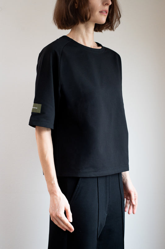 Women’s Sweatshirt T-Shirt Organic Cotton Black - Loose fit