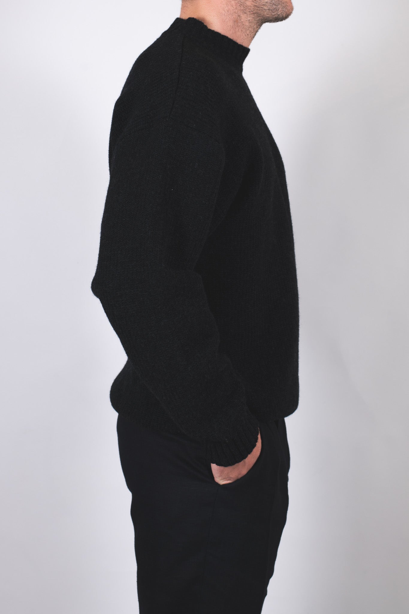 Męski wełniany sweter dziergany Loose Fit – Dark gray