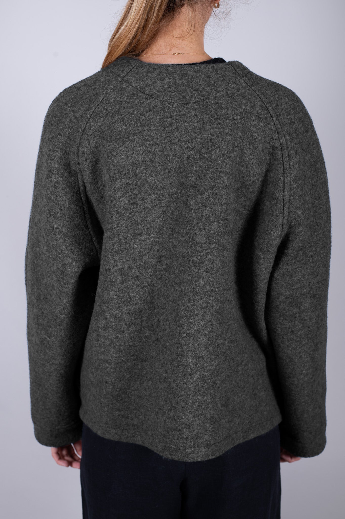 Damski wełniany krótki płaszcz Loose fit – Dark gray