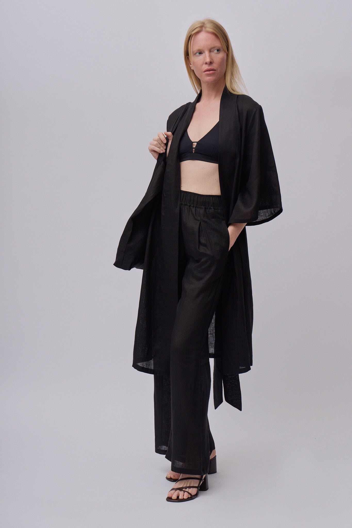 Dámské lněné kimonové šaty - loose fit