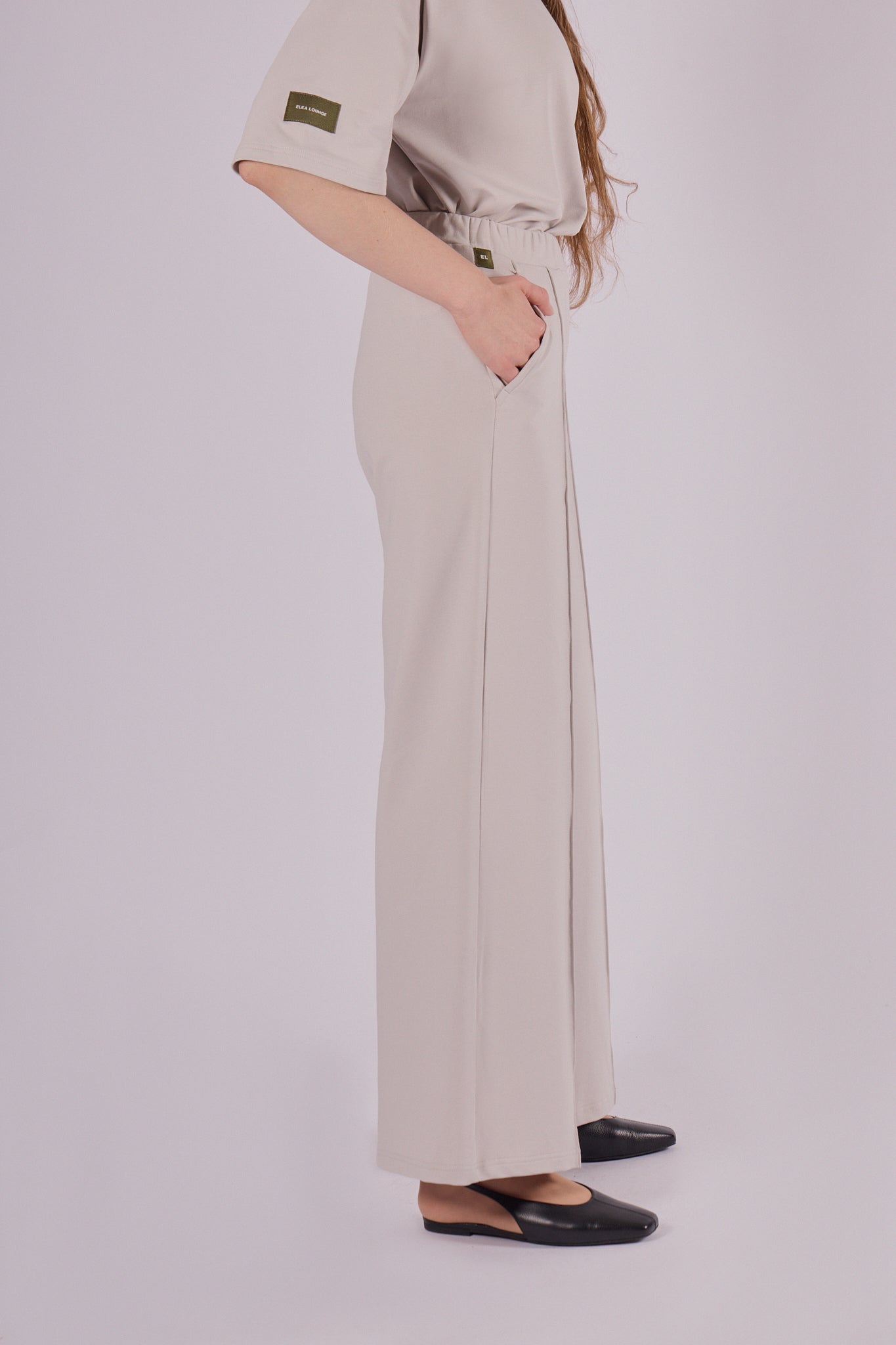 Dámské teplákové kalhoty wide-leg z biobavlny - Regular fit