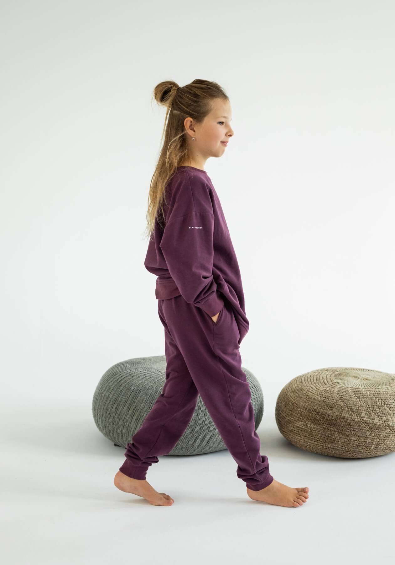 Dětské teplákové kalhoty z biobavlny Purple - Oversized