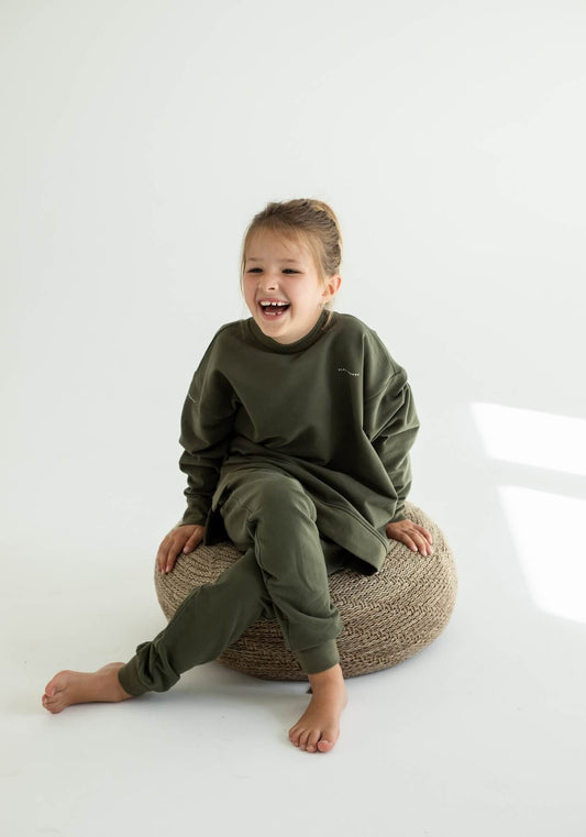 Children's bluza bez kaptura z bawełny organicznej Moss green - Oversized