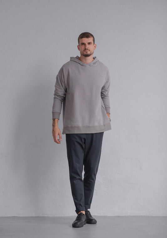 Pánska mikina s kapucňou z biobavlny Light gray - Oversized