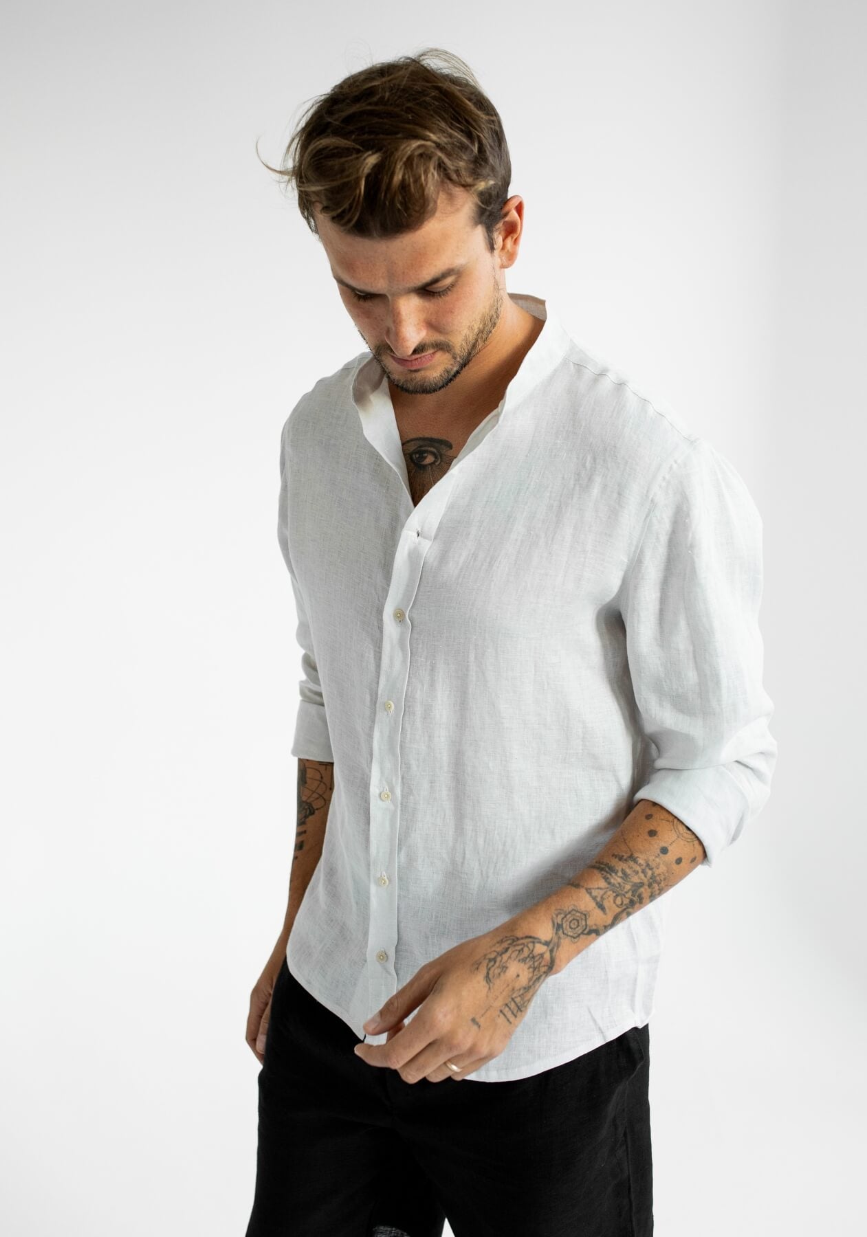 Men linen shirt Pearl gray