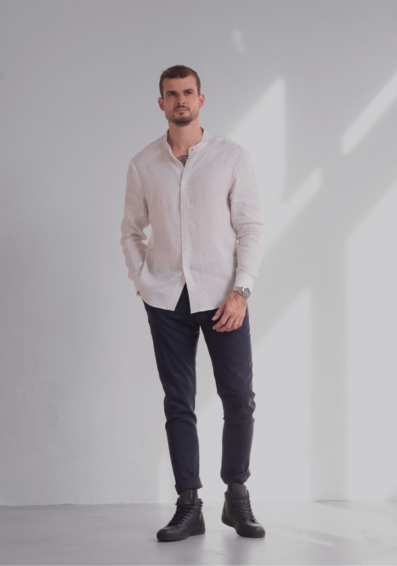 Men linen shirt Pearl gray