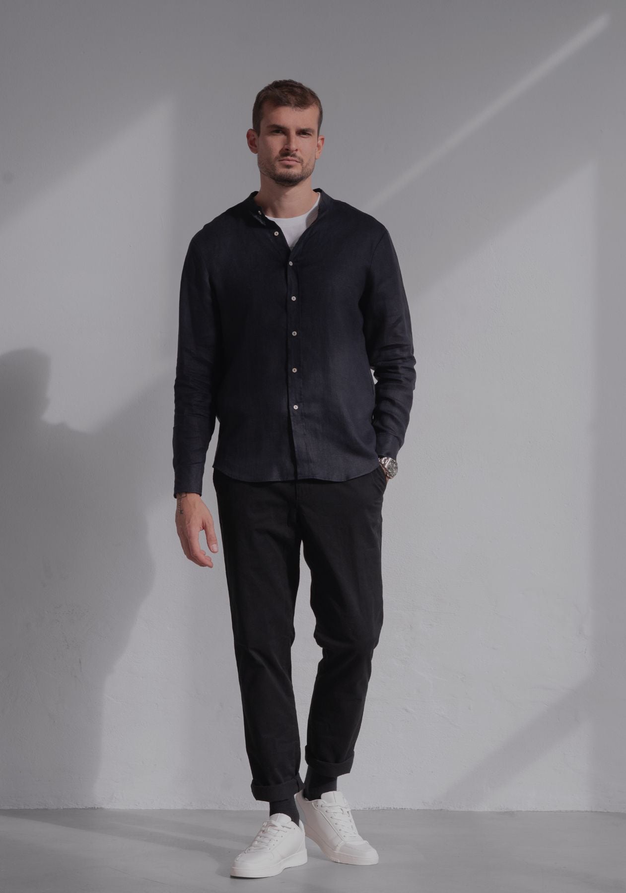 Men linen shirt Deep blue