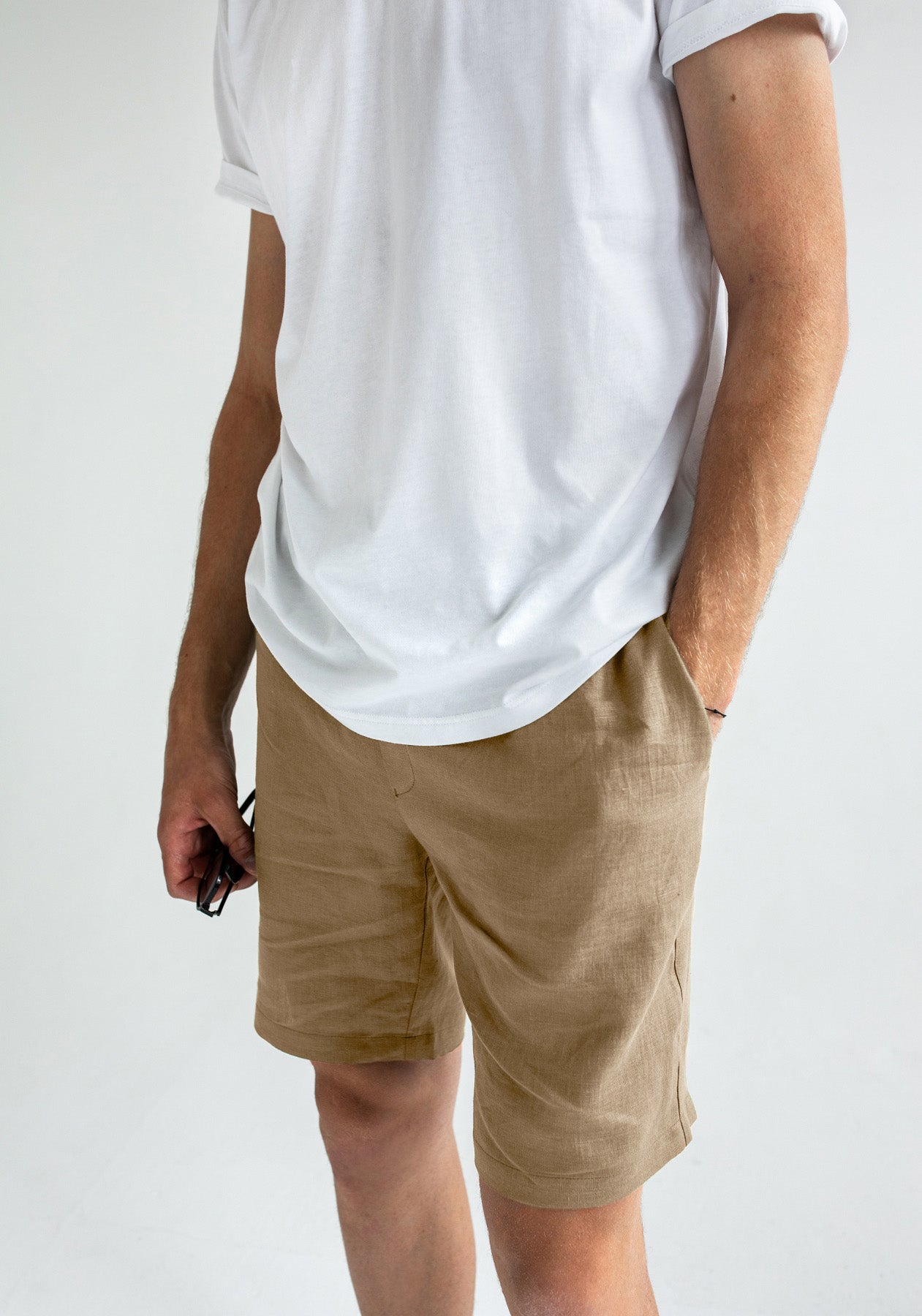 Men linen shorts Beige natural
