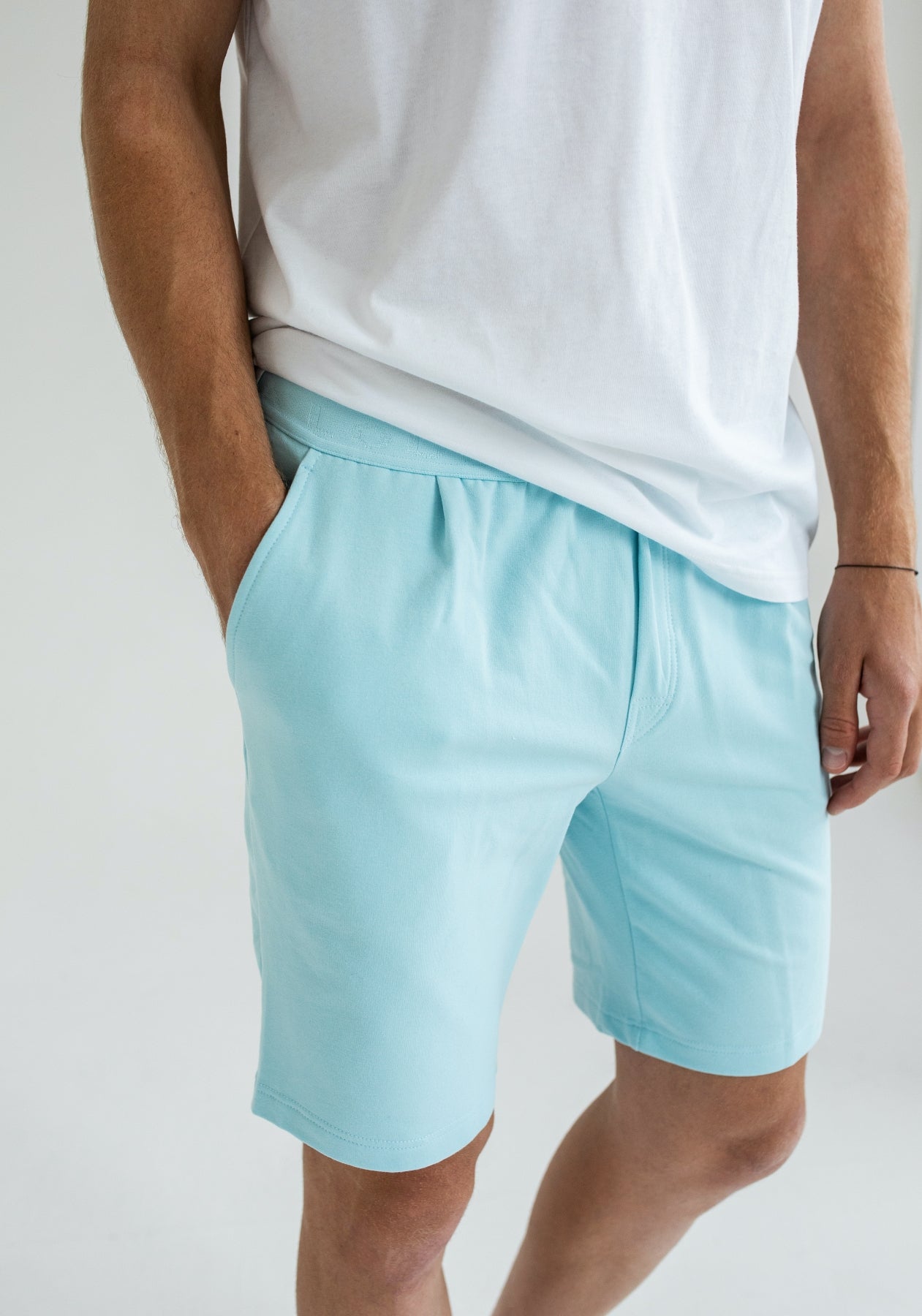 Men sweatpants shorts organic cotton Sky blue