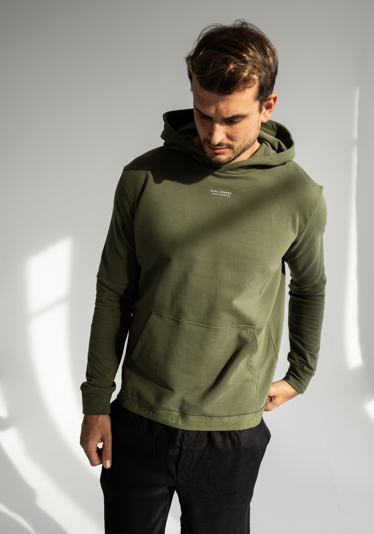 Men sweatshirts organic cotton Moss green - khaki regular