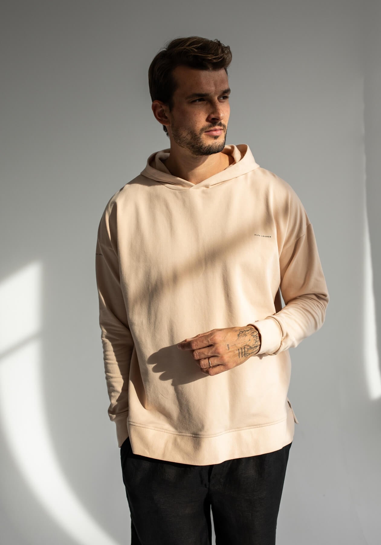 Pánská mikina s kapucí z biobavlny Beige - Oversized