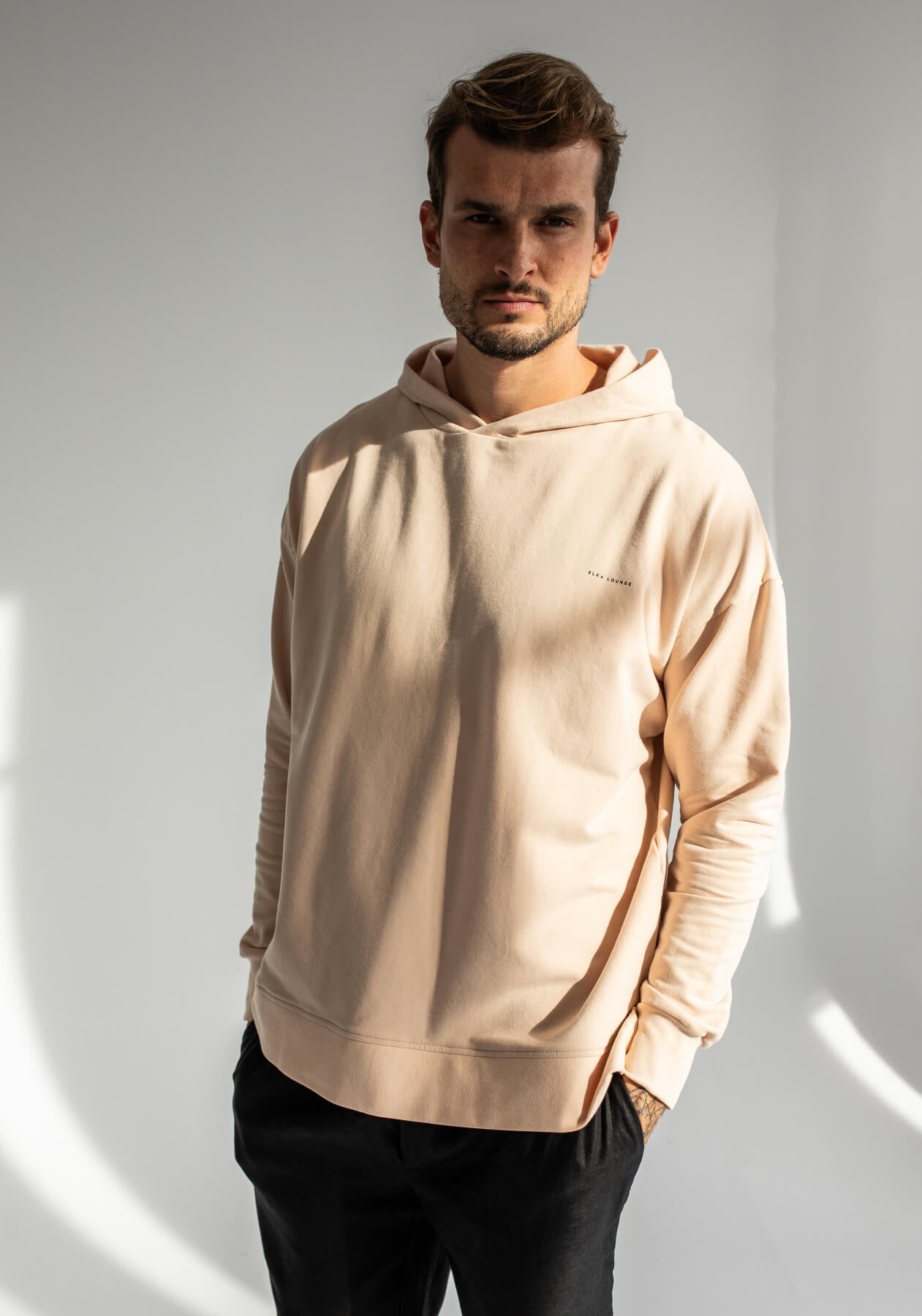 Pánská mikina s kapucí z biobavlny Beige - Oversized