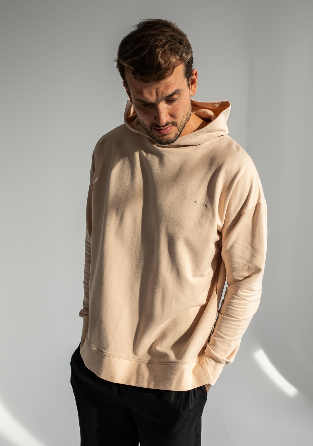 Pánská mikina s kapucí z biobavlny Beige - Oversized