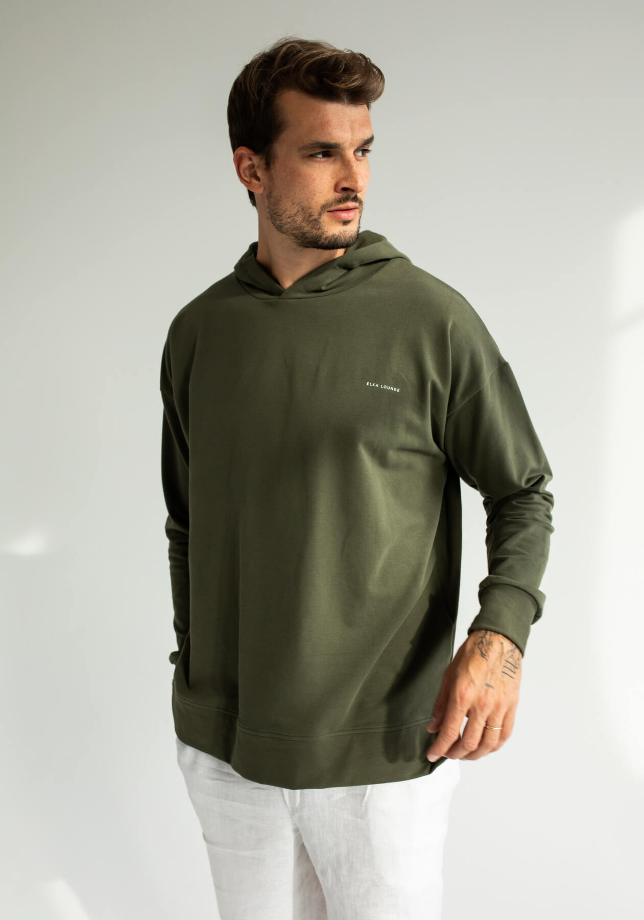 Men sweatshirt organic cotton Moss green - Oversized