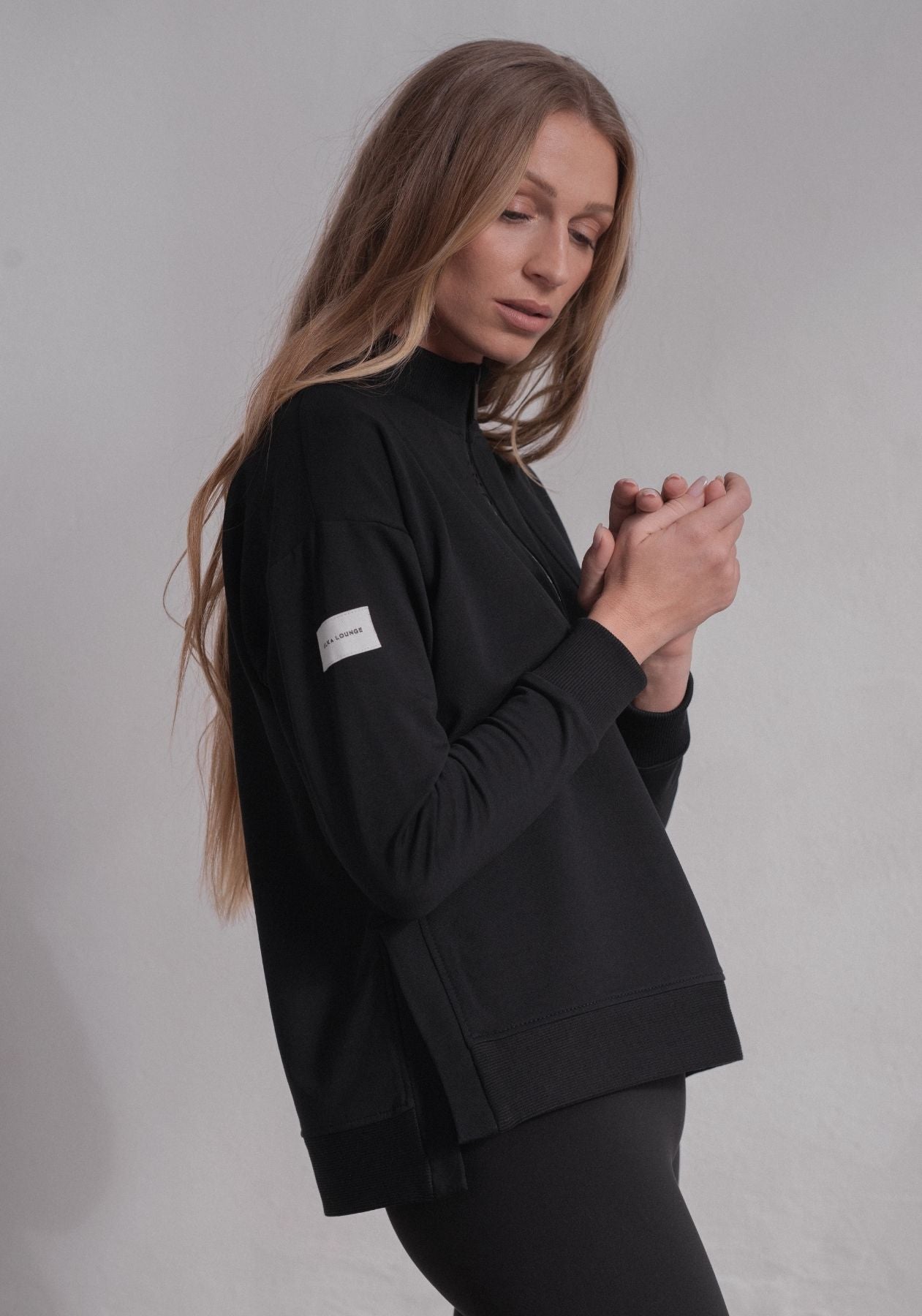 Dámska mikina Zip-up z biobavlny Black- loose fit