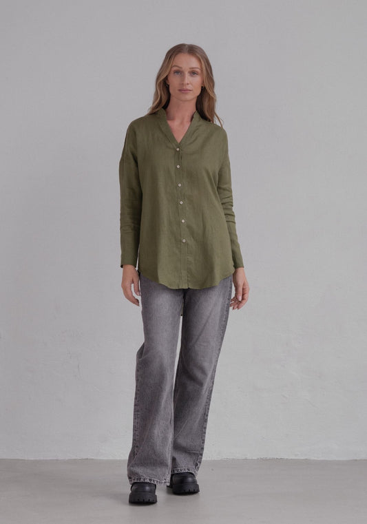 Women linen shirt Moss green