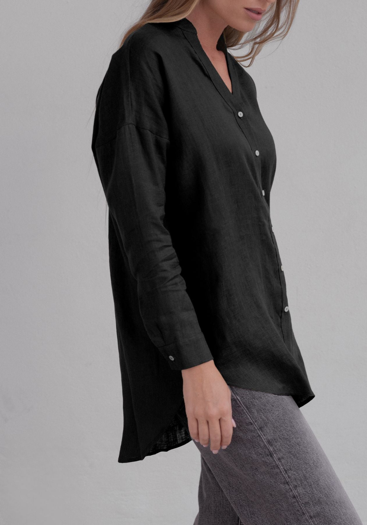 Dámska ľanová košeľa loose fit Black