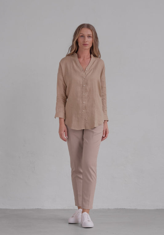 Women linen shirt loose fit Beige natural