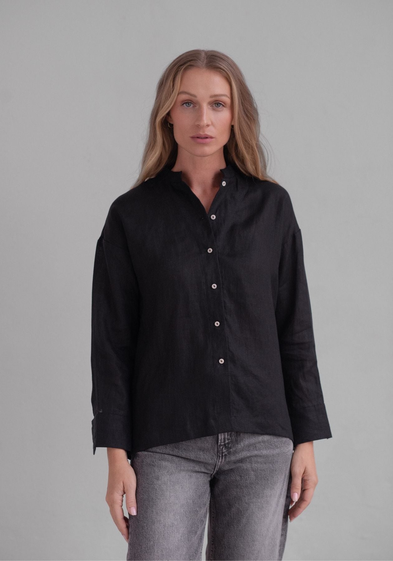 Women linen shirt regular fit Black