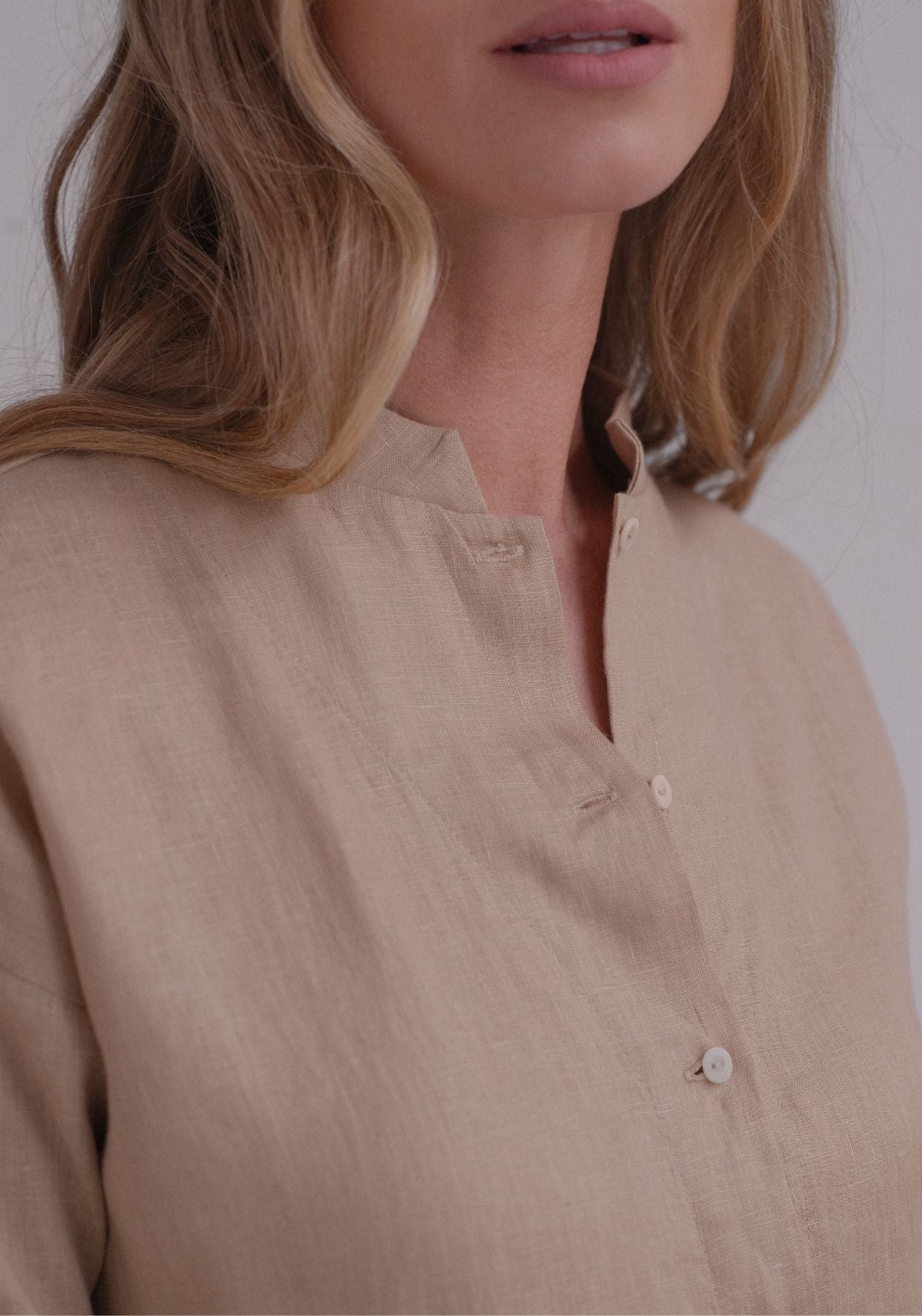 Women linen shirt regular fit Beige natural