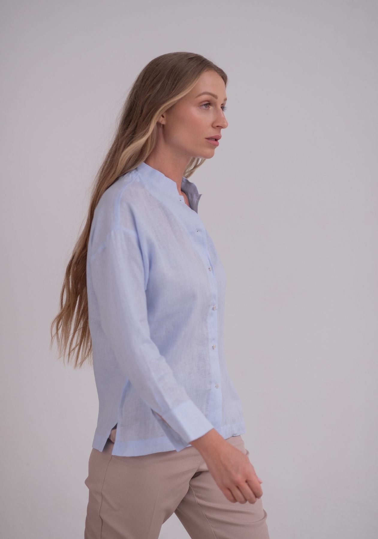 Women linen shirt regular fit Light blue