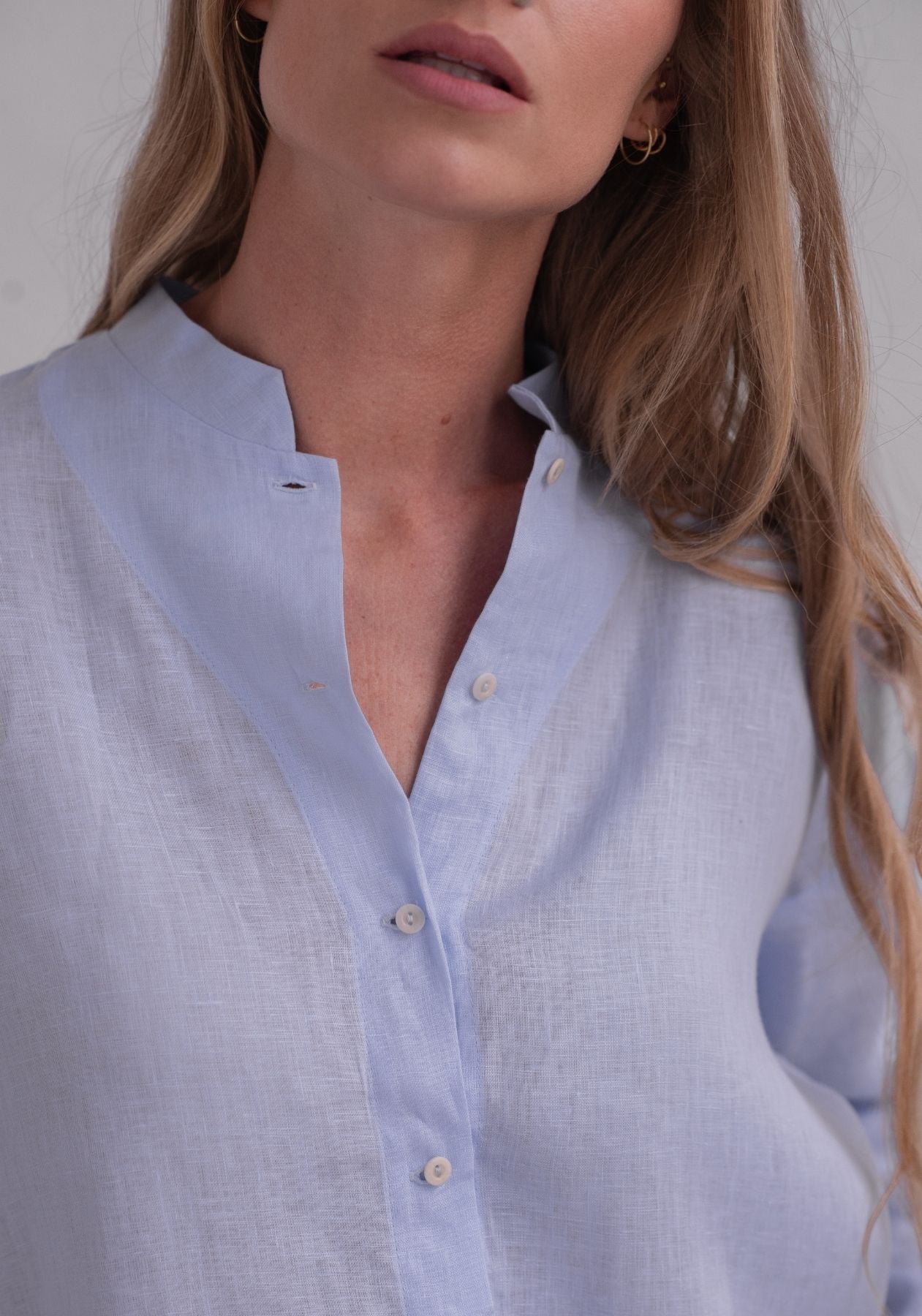 Women linen shirt regular fit Light blue