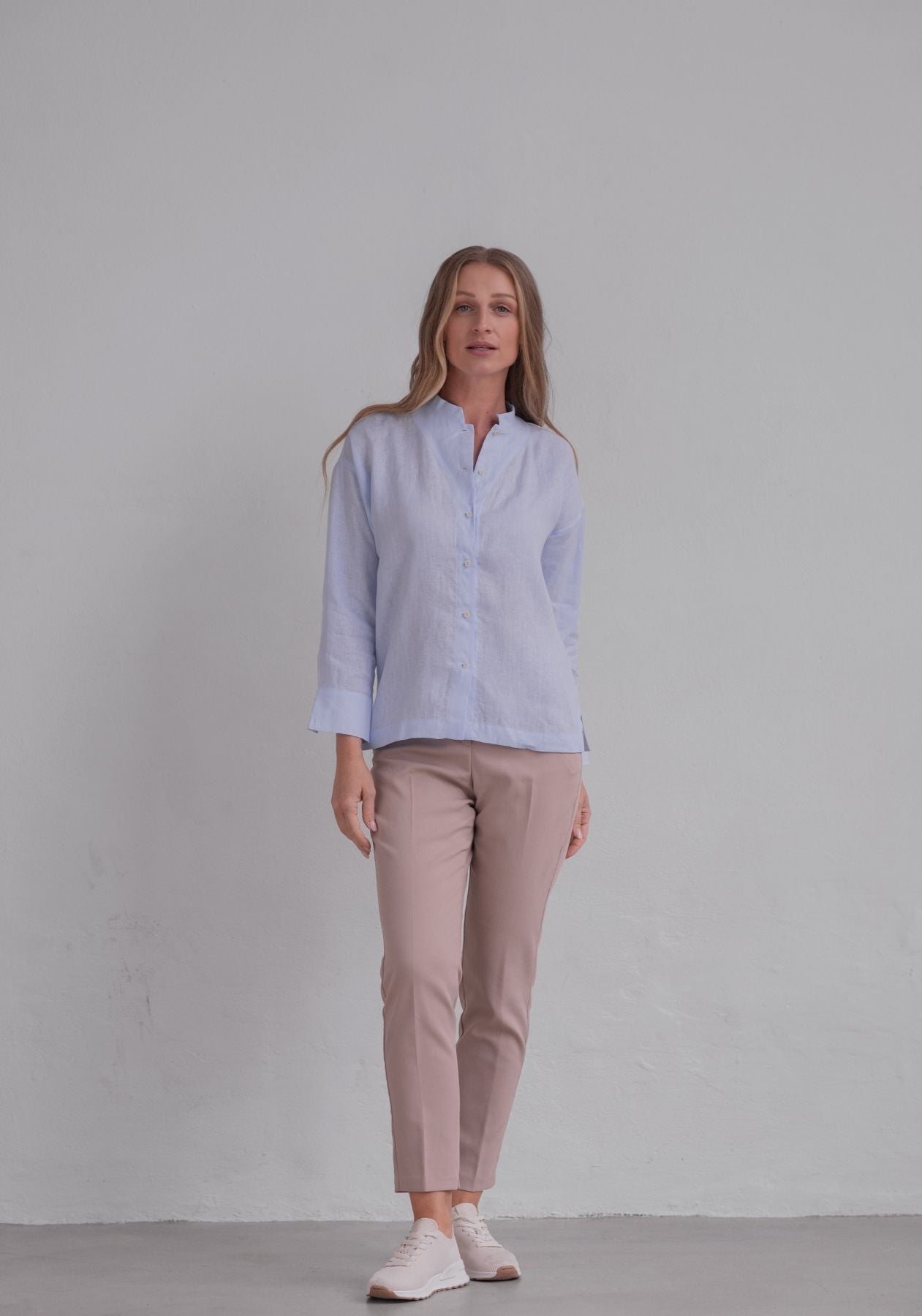 Women linen shirt regular fit Light blue