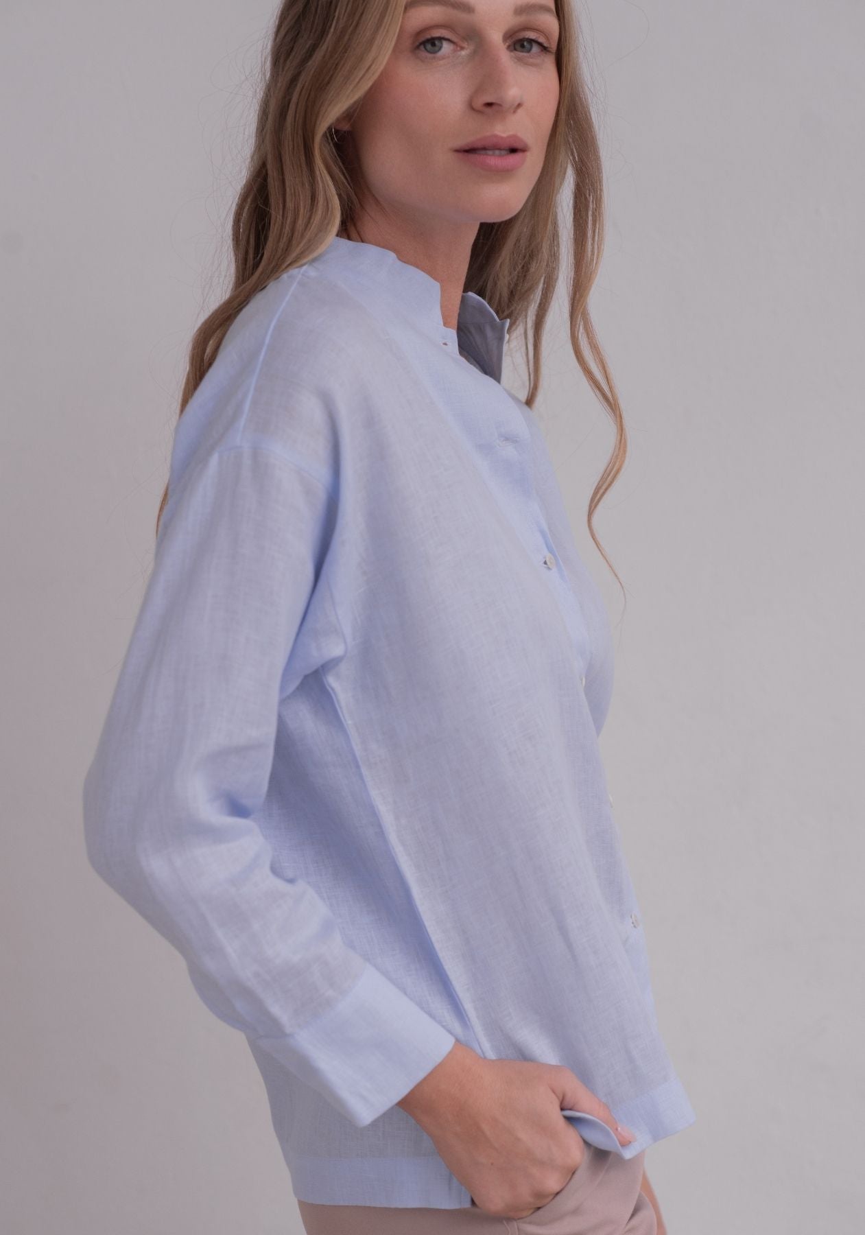 Women linen shirt regular fit Light blue