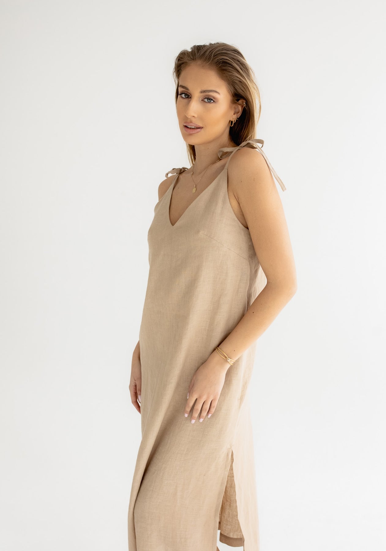 Dámske ľanové šaty long loose fit Beige natural