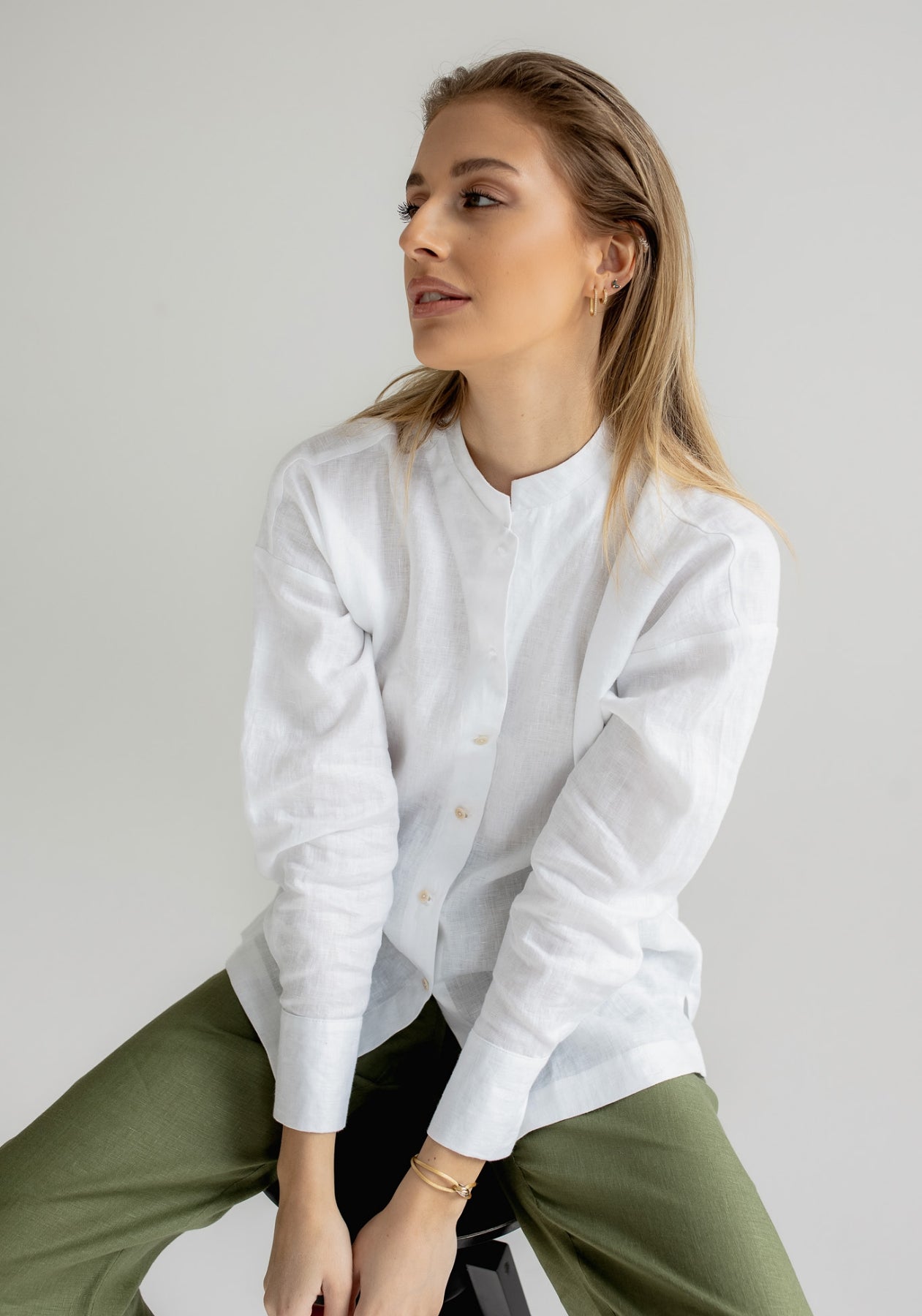 Women linen shirt regular fit White